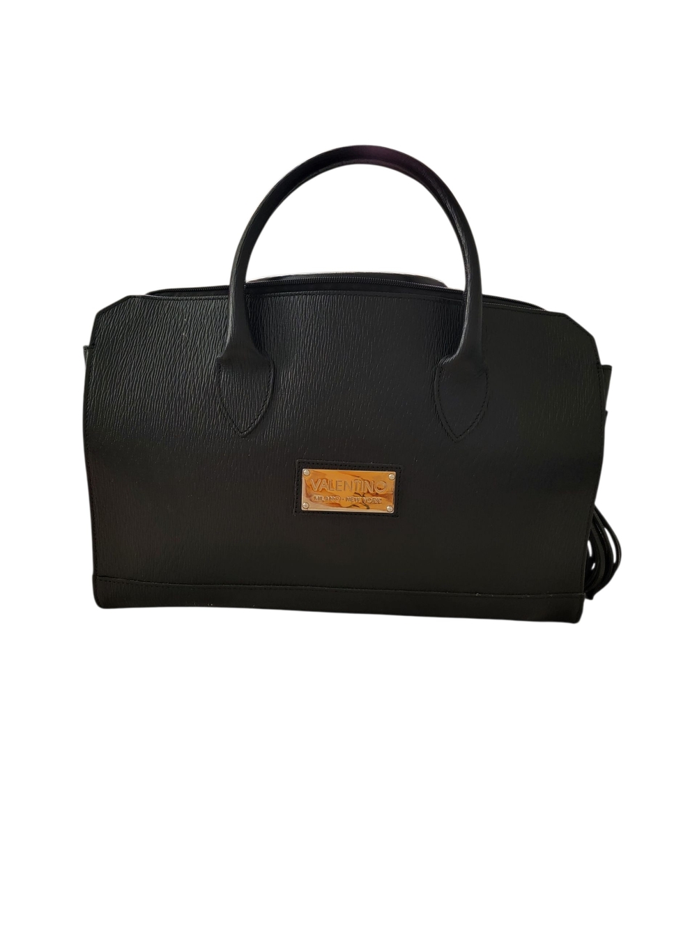 Valentino Black Satchel with Gold Logo Plaque